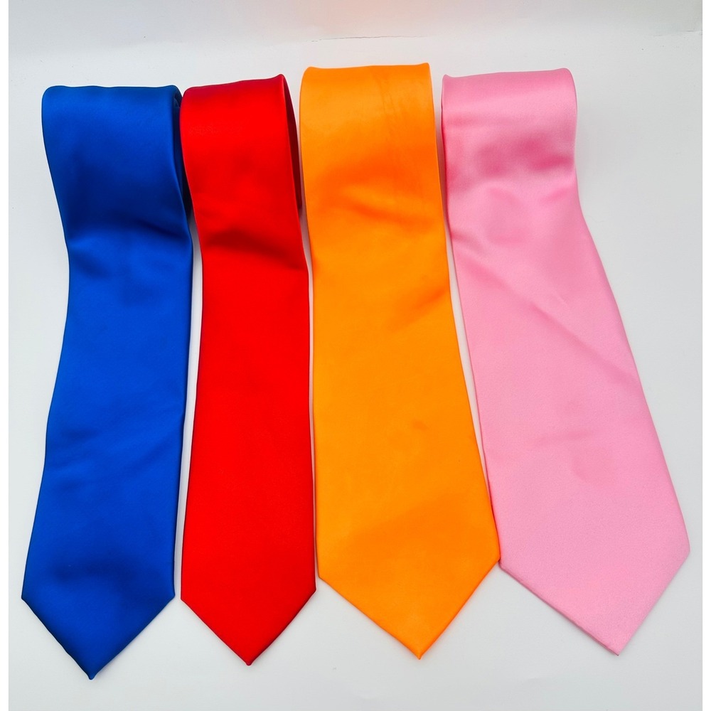 Lot of 4 Mens Solid Ties Van Heusen Rooster Berlioni Blue Red Orange Pink M447